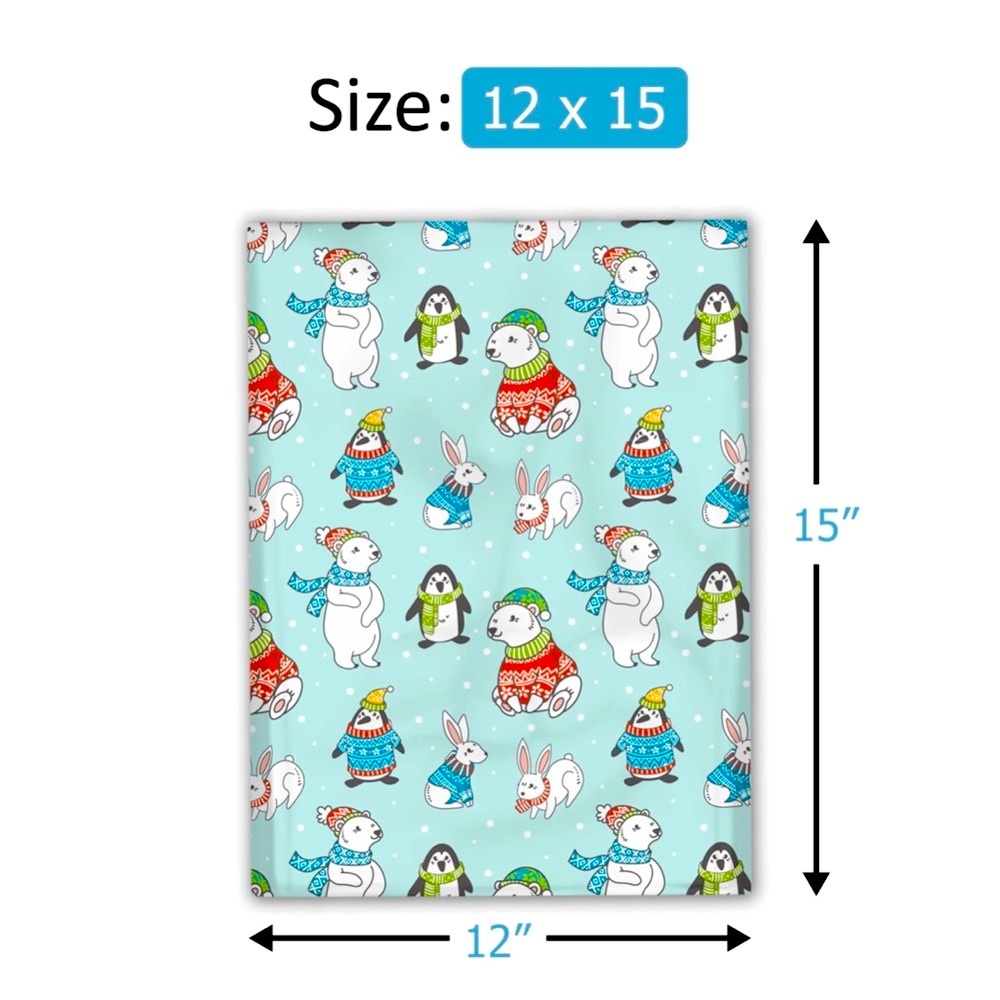 ❄️10 Blue winter animals Poly Mailers 12 x 15 inch - Picture 2 of 7